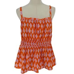 J.Crew Peplum Cami Top Orange Pink Floral Smocked Size 14